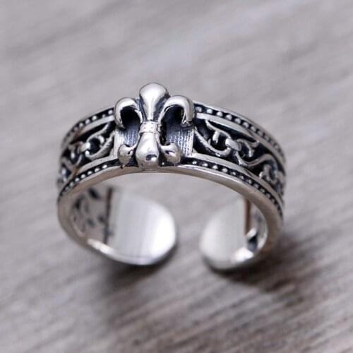 New 2021 Vintage Fashion Trendy Crusader Flower Anchor Couple Resizable Rings for Women Men Gothic Punk Hip Hop Luxury Jewelry