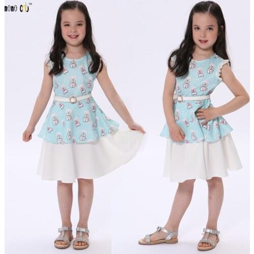 Cartoon Girls Dress Summer Sleeveless Spliced Printed Dresses Princess Vestidos Kids Child Clothes For Girl 3 4 5 6 7 8 Years