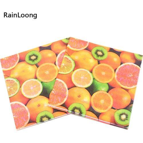 [RainLoong] Fruit Orange Paper Napkin Festive & Party Tissue Printed Colorful Decoration Paper 33cm*33cm 1 pack (20pcs/pack)