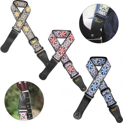 Vintage Flowers Stripes Bohemia Style Guitar Strap with Woven Embroidery Fabrics for Guitar Bass 3 Colors Optional