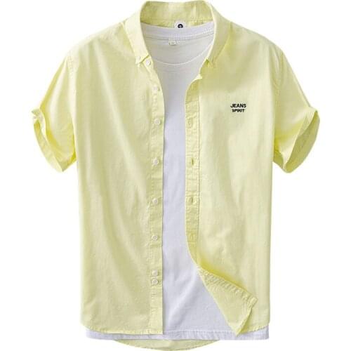 Short Sleeve Shirt for Men Summer New 100% Cotton Casual Turn-down Collar Tops Male Letter Embroidery Basic Clothing