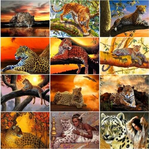 RUOPOTY Frame Picture Diy Oil Painting By Numbers Kits Leopard Acrylic Wall Art Home Decors Animals Coloring By Numbers For Diy