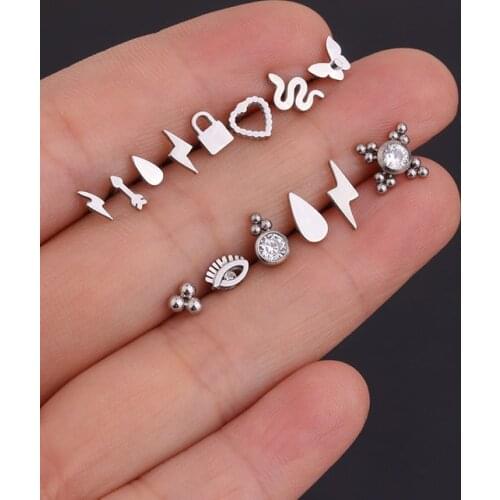 1 PC Stainless Steel Ear Stud Lightning Eye Snake Shape Small Piercing Cartilage Earrings Helix Tragus Rook Piercing Jewelry