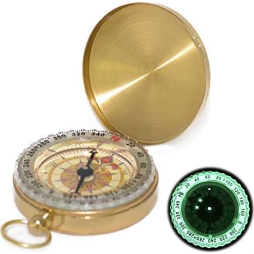 Outdoor Multi-function Pure Copper Clamshell Compass With Luminous Pocket Watch Compass Portable Metal Measuring Ruler Tool