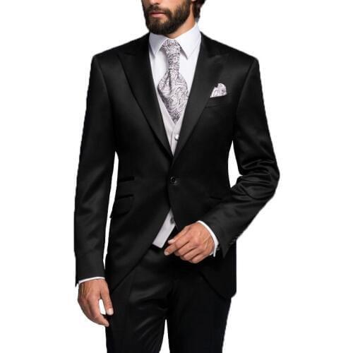 Stylish Design One Button Black Groom Tuxedos Groomsmen Peak Lapel Mens Suits Blazers (Jacket+Pants+Vest+Tie) W:1107