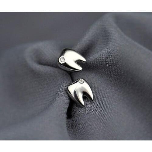 Teeth Creative Fancy Cute Unique Cubic Zirconia 925 Sterling Silver Stud Earrings For Women Fashion Glitter Trendy Jewelry