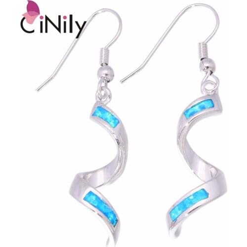 CiNily Created Pink Orange White Blue Fire Opal Silver Plated Wholesale for Women Jewelry Drop Earrings 1 7/8" OH3120-23
