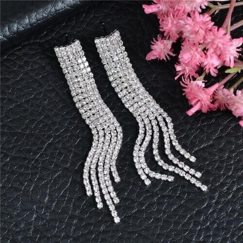 Bride Rhinestone Long Tassel Earrings Luxury Crystal Big Drop Dangle Accessories For Women Wedding Party New Trendy Jewel E18276