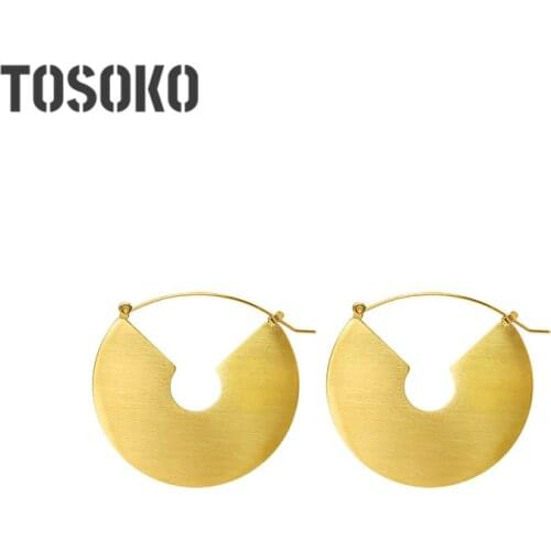 TOSOKO Stainless Steel Jewelry Drawing Texture Fashion Week Earrings Geometric Sector FashionTemperament Female Earrings BSF409