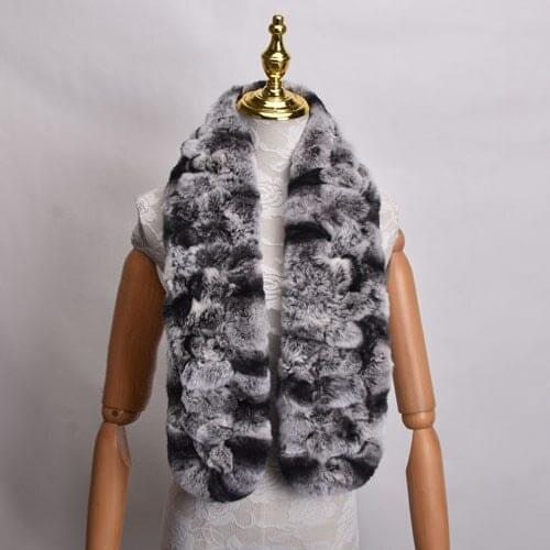 Autumn Lady Genuine Rex Rabbit Fur Scarves Wraps black brown Winter Women Fur Accessory Rings Females Neckerchief 110cm