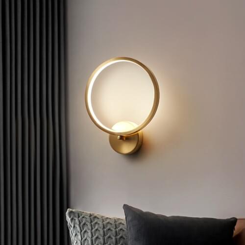 Gold Round Lampshade Wall Lamp LED For Bedroom Bedside Bathroom Decoration Background Wall Light Indoor Light Fixtures