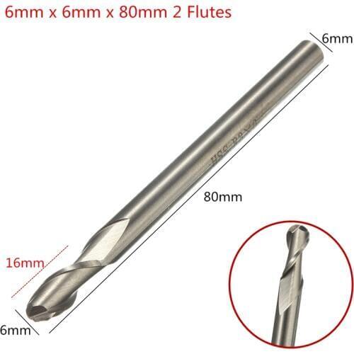 1PCS HSS & Aluminium 6mm x 6mm 2 Flute Ball Nose End Milling Lathe Cutter CNC Bit Tool 80mm Long Top Quality Drill Bits
