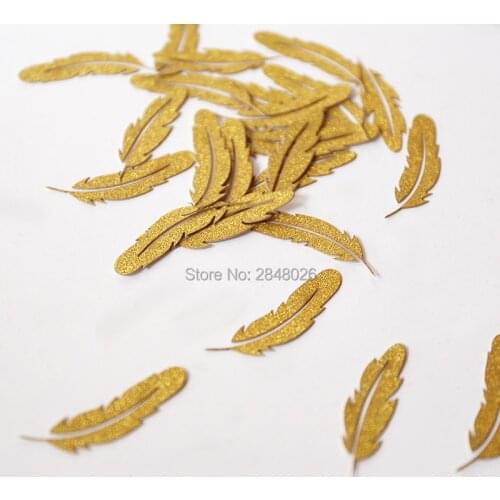 100 CT Feather confetti,Bohemian Baby Shower,gold party decor