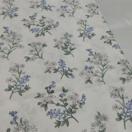 100% Cotton viaPhil Brand Small White Blue Flowers Printed Fabric Floral Fabric Patchwork Cloth Dress Home Decor