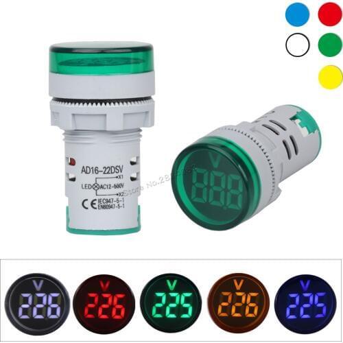 22MM AC12-500V Round Square Digital Display Voltage Meter Voltmeter LED lndicator Signal Light Volt Gauge
