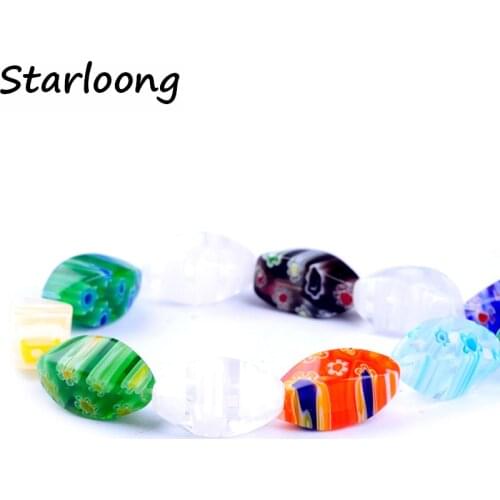 23pcs/string colors mixed polyhedron shape flower pattern lampwork glazed glass beads for bracelet necklace DIY jewelry making