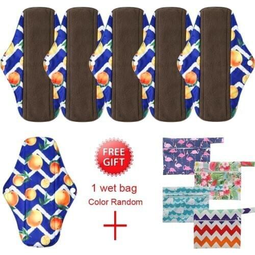 6PCS Bamboo Charcoal Cotton Pads Mama Reusable Menstrual Pads Sanitary Napkin Waterproof Leak-proof Women Feminine Hygiene Pads