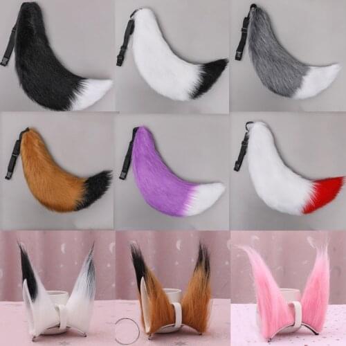 70cm Halloween Animal Tail Cat Anime Fox Tails Ear Hair Clip Head Wear Cosplay Costume Props Role Play Birthday Party