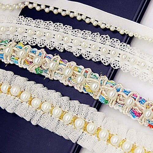 1YD Variety of Beaded Lace Hanfu DIY Accessories Small Fragrance Pearl Webbing Ladies Ethnic Style Cheongsam Accessories