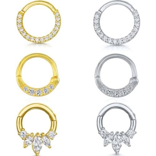 Canner 925 Sterling Silver Hoop Earrings Puncture Cartilage with Zircon Nose Rings For Women Bijoux Femme Nose Piercing