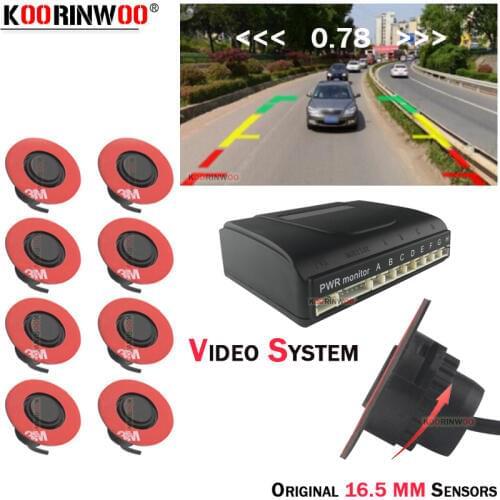 Koorinwoo Dual CPU Car Parking Sensor 8 Flat Sensors Front + Black White 8 Radars Can connect Car Navigator DVD Rear view Camera