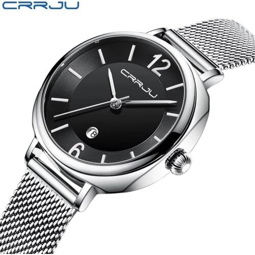 Top Luxury Brand CRRJU Ladies Wrist Watches Modern Stylish Fashion Light Stainless Steel Quartz Waterproof Relogio Feminino
