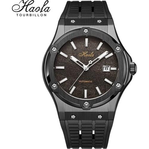 HAOFA Fashion Watches For Men Automatic Movement Mechanical Luxury Sapphire Watch Men Waterproof Rubber Strap Calendar Clock