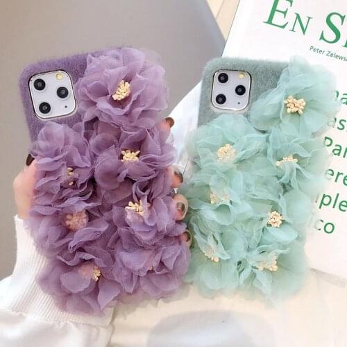 For iPhone 12 pro max Case Fashion Autumn Winter Cover iP11 pro Fluffy flower Shell 7/8 plus+ Luxury Girl Gift Warm X/XS MAX/XR