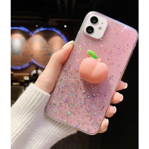 Luxury Jelly Peach Glitter Stars Case For Samsung Galaxy S20 Ultra S21 A10S A30S S8 S9 S10 Note 8 Note 9 Note 10 Plus 20 case