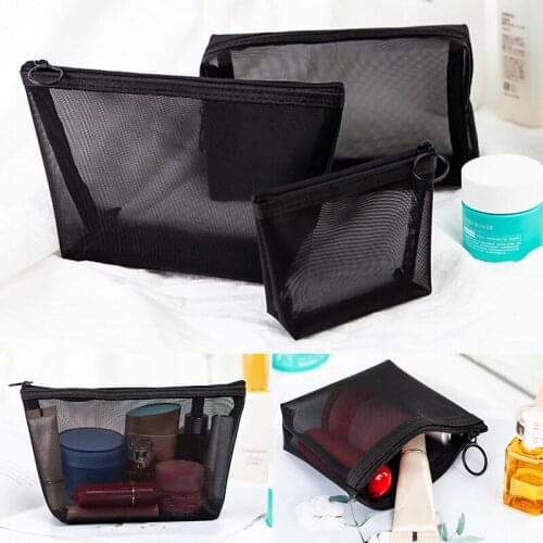 Black Transparent Gauze Makeup Bag Three Piece Set Of Large Capacity Storage Bag Mesh Wash Bag Travel Storage Bag Women