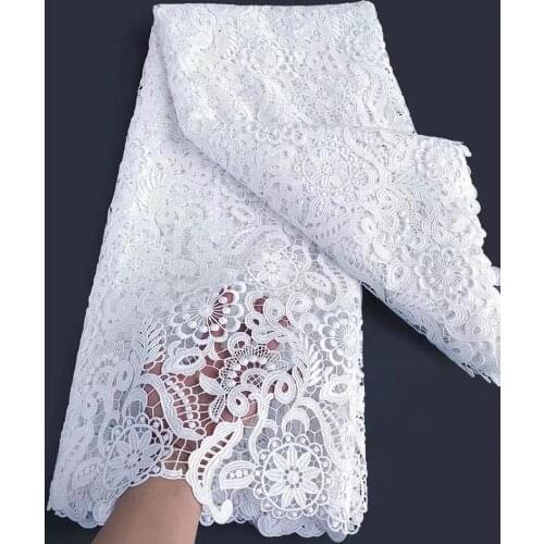 Pure White African French Cord Lace Fabric High Quality2021 Nigerian Guipure Lace Water Soluble Voile Lace For Wedding Dress
