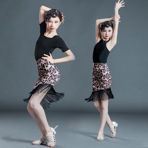 Children Latin Dance Dress Dance Training Clothes Girls Split Dancing Skirts Suit Competition Clothes Summer