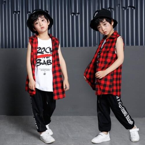Children Hip Hop Dance Costume Kids Jazz Dance Wear Child School Street Dance for Stage Performance POP Top Vest Pants Outfit 90