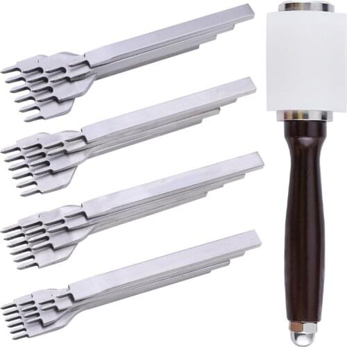 Imzay Professional Leather Punches Tool Lacing Stitching Sewing DIY Leather Craft Tools Set Leather Carving Craft Hammer Tool