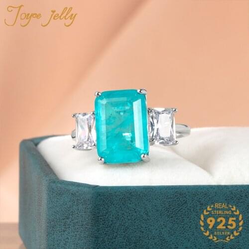 Joycejelly Paraiba Tourmaline Gemstones Ring for Women Solid 925 Sterling Silver Tourmaline Zircon Handmade Ring for female gift