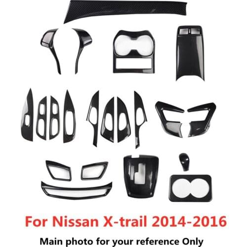 Carbon Fiber Printed Car Interior Styling Steering Outlets Cover Gear Window Control Moulding Trim for Nissan X-Trail 2014-2016