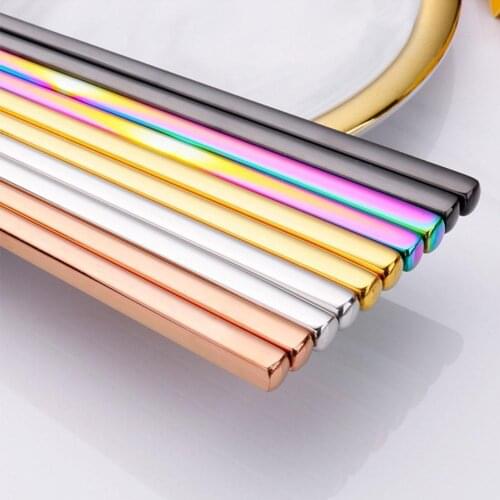 Chinese Square Metal Chopsticks Non-Slip Steel Chop 5 Sticks Reusable Sticks Sushi Set Kitchen Food Sticks Colors X2O8