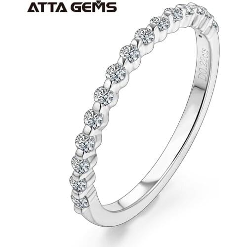 ATTAGEMS 925 Sterling Silver Bubble Ring for Women Moissanite 18K White Gold Solitaire Ring Eternity Wedding Band Engagement