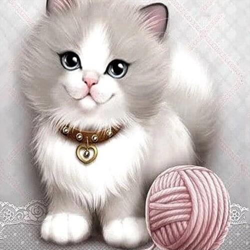 Cat and Plush Ball Diamond Painting Round Full Drill Cartoon Animal Nouveaute DIY Mosaic Embroidery 5D Cross Stitch Home Decor