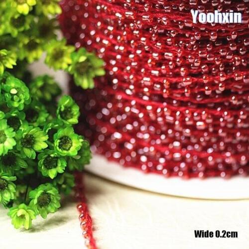 0.2CM Wide HOT red beads Embroidery flower lace fabric trim ribbon DIY sewing applique collar fringe wedding Cord guipure decor