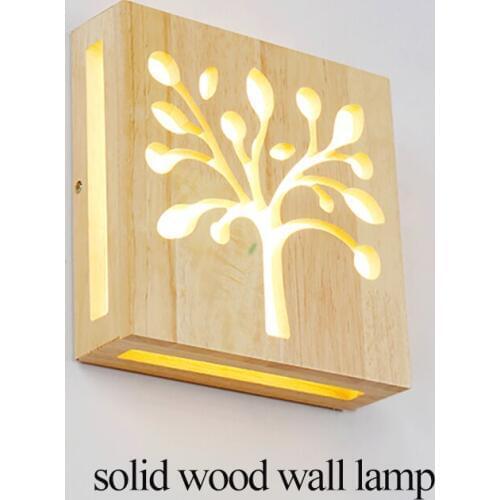 Creative happiness tree shape pattern solid wood wall mounted lamp, wooden modern simple Japanese lamp led, bedroom bedside lamp