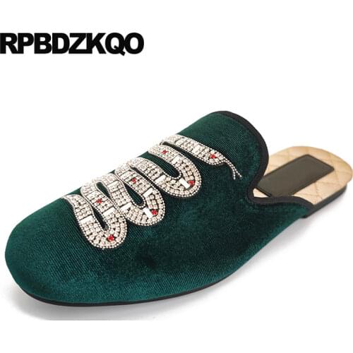 Diamond pink mules wedding slippers flats drop shipping chinese green women dress shoes velvet square toe crystal rhinestone