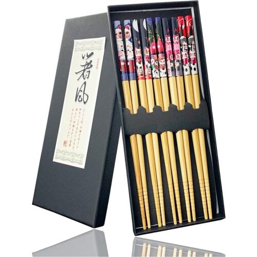 5 Pairs Handmade Tableware Chopsticks Tool Pack Gift Japanese Maid Chopsticks Natural Sticks Bamboo Set for KitchenHome Hotel