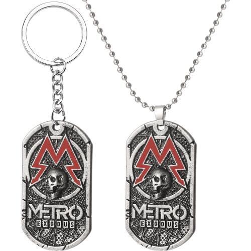 Wholesale Game Metro Exodus 2033 Pendant Necklace Punk Skull Dog Tag Keychain Choker Jewelry Hiphop Gothic Game llaveros For Men