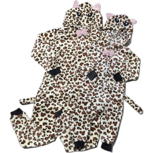 Girlymax Fall/Winter Baby Girls Mommy & Kids Leopard Cat Hoodie One-piece Pajamas Boutique Loungewear Pants Sets Kids Clothing