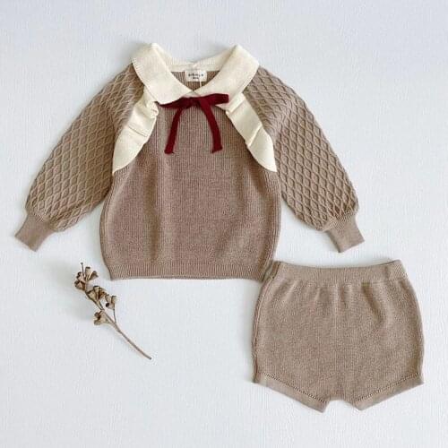 Autumn Baby Girl Long Sleeve Pure Color Sweater + Shorts Suit Infant Kids Baby Girl Children Clothes Suit