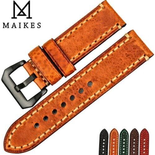 MAIKES Watch accessories Italian cow leather watch band 20mm 22mm 24mm 26mm watchbands men watch strap for Panerai