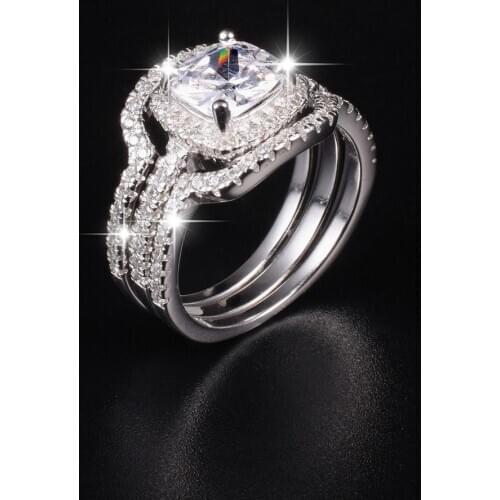 Luxury 925 Sterling silver Wedding Anniversary Rings for Women jewelry gift Handmade Square white Sapphire Rings Set 3-in-1