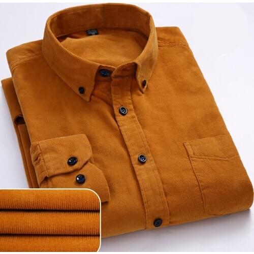 Men Casual Shirts Soft Leisure Solid Regular Fit Cotton Corduroy Long Sleeved Warm Mans Shirt New Easy Care Oversized Clothes