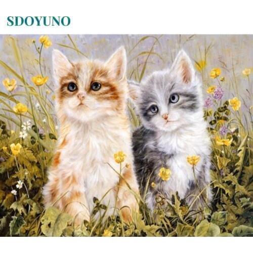SDOYUNO pictures by numbers Animals oil Painting By Numbers Cat on canvas 60x75cm DIY Home Decor Frame Digital Painting For Gift
